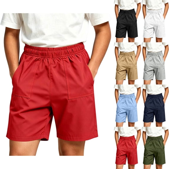 DJDLJWCJ Girls School Uniform Shorts Solid Color Elastic Waist Athletic Shorts Side Pocket Boys Summer Shorts Red Size 7