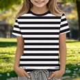 thumbnail image 1 of DJDLJWCJ Girls Short Sleeve Shirts, Girls T Shirts Crewneck Striep Printed Basic T Shirts Girls Summer Tops Black 9-10T, 1 of 5