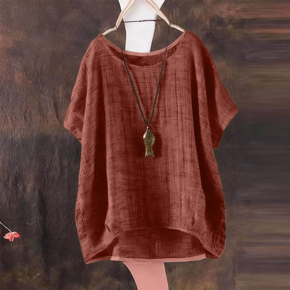 DJDLJWCJ Girls Summer T Shirts Crewneck Solid Short Sleeve Shirts for Girls Casual Tops, Brown 7-8T