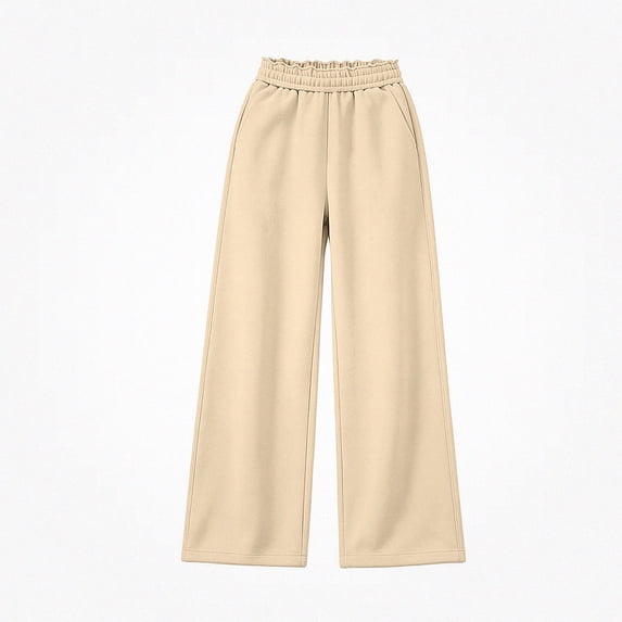 DJDLJWCJ Girls Wide Leg Sweatpants Elastic Waist Warm Casual Baggy Pants Side Pocket Outdoor Hiking Trousers Beige Size 7