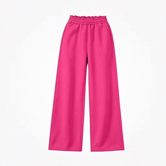 DJDLJWCJ Girls Wide Leg Sweatpants Elastic Waist Warm Casual Baggy Pants Side Pocket Outdoor Hiking Trousers Hot Pink Size 14