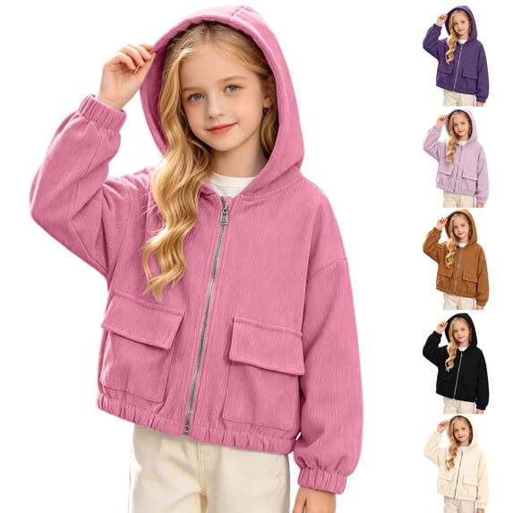 DJDLJWCJ Girls Windbreaker Jacket (4-13Y) Lightweight Hooded Zipper Jacket Outdoor Jacket with Pockets Beige Size 12