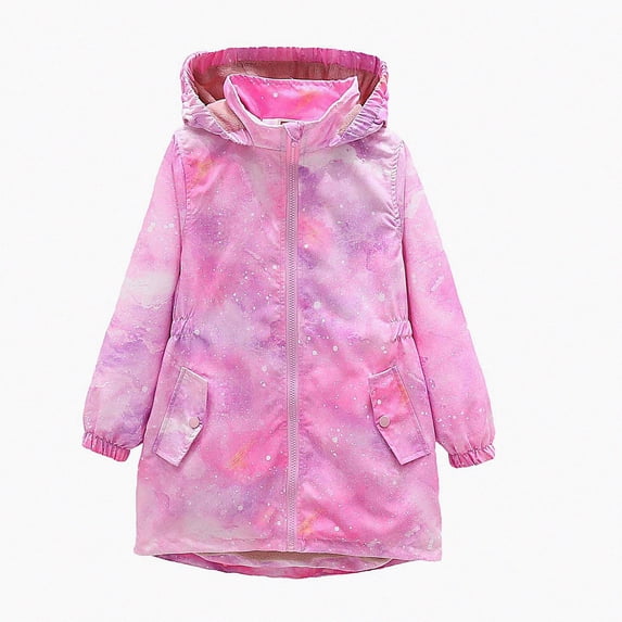 DJDLJWCJ Girls Windbreaker Jacket Cute Print Fleece Lined Windproof Winter Coat Thickened Thermal Jacket Pink Size 4T