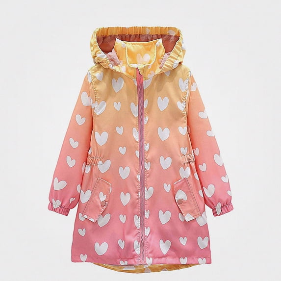 DJDLJWCJ Girls Windbreaker Jacket Cute Print Fleece Lined Windproof Winter Coat Thickened Thermal Jacket Yellow Size 10