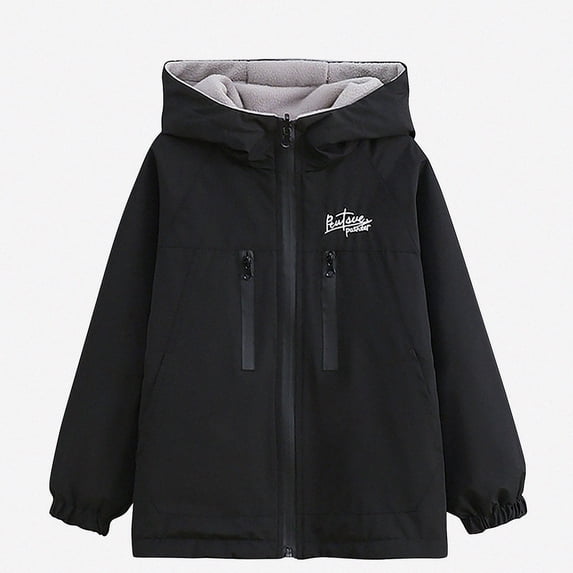 DJDLJWCJ Girls Windbreaker Jacket Cute Print Winter Warm Soft Polar Fleece Coat Waterproof Full Zipper Jacket Black Size 7
