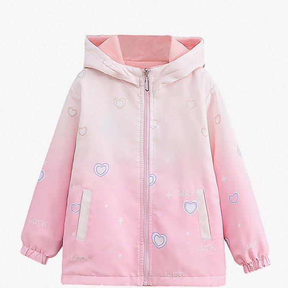 DJDLJWCJ Girls Windbreaker Jacket Cute Print Winter Warm Soft Polar Fleece Coat Waterproof Full Zipper Jacket Pink Size 7
