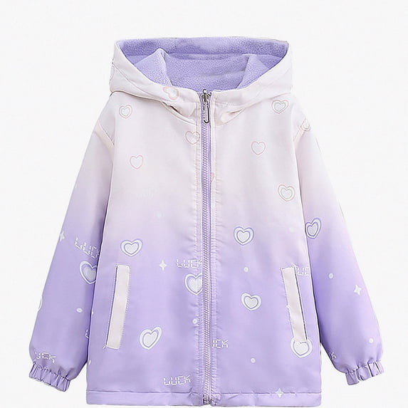 DJDLJWCJ Girls Windbreaker Jacket Cute Print Winter Warm Soft Polar Fleece Coat Waterproof Full Zipper Jacket Purple Size 11