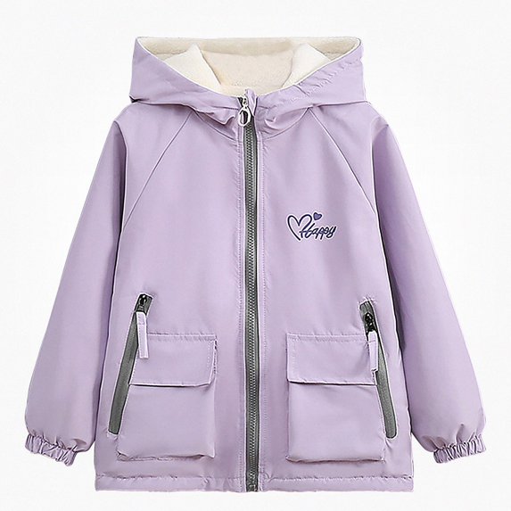 DJDLJWCJ Girls Windbreaker Jacket Cute Print Winter Warm Soft Polar Fleece Coat Waterproof Full Zipper Jacket Purple Size 7