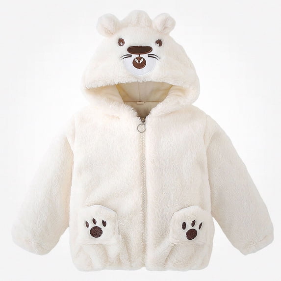 DJDLJWCJ Girls Winter Fleece Lined Jacket with Bear Ear Soft Comforty Full Zipper Warm Coat Beige Size 5T