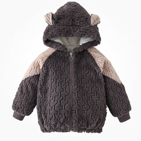 DJDLJWCJ Girls Winter Fleece Lined Jacket with Bear Ear Soft Comforty Full Zipper Warm Coat Dark Gray Size 2T
