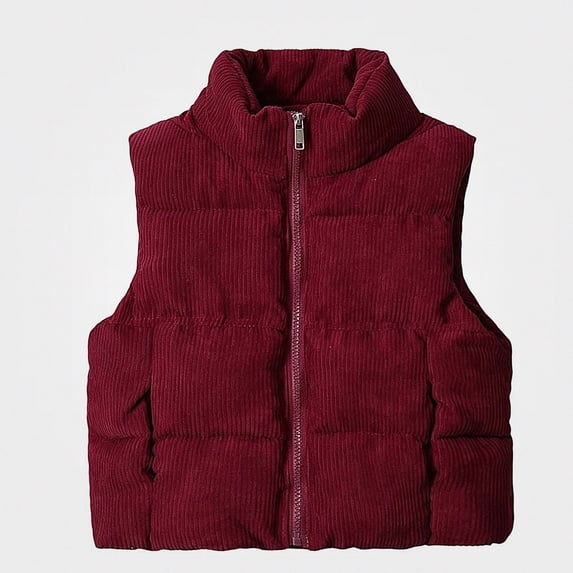 DJDLJWCJ Girls Winter Vest Cotton Padded Warm Vests Solid Color Zip Up Sleeveless Jacket with Pockets Fall Winter Brown Size 8