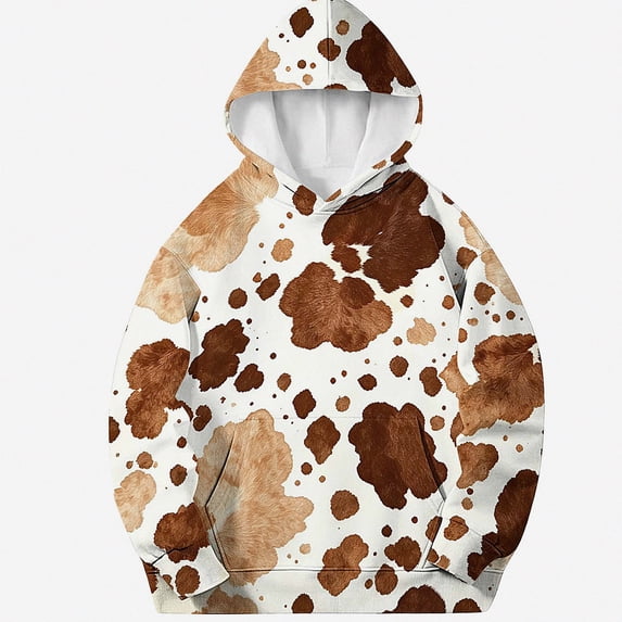 DJDLJWCJ Graphic Hoodie for Girls Sweatshirt Cow Print Long Sleeve Casual Tops Stretch Soft Warm Pullover Sweatshirts Brown Size 11