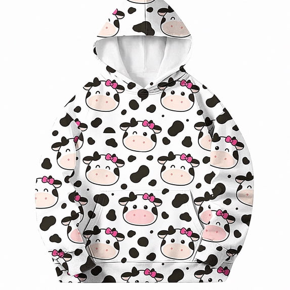 DJDLJWCJ Graphic Hoodie for Girls Sweatshirt Cow Print Long Sleeve Casual Tops Stretch Soft Warm Pullover Sweatshirts Pink Size 9