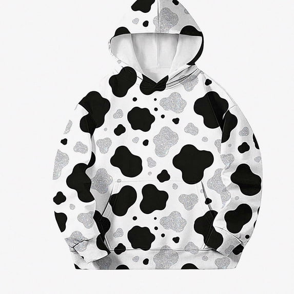 DJDLJWCJ Graphic Hoodie for Girls Sweatshirt Cow Print Long Sleeve Casual Tops Stretch Soft Warm Pullover Sweatshirts Silver Size 7