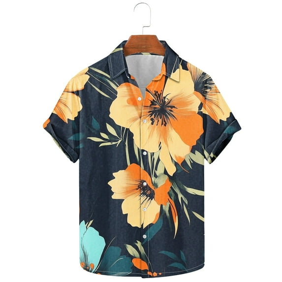DJDLJWCJ Hawaiian Shirt Men's Short Sleeve Button Down Shirt Loose Open Front Lapel Beach Summer Tee E Multicolor 5XL