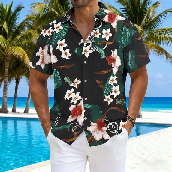 DJDLJWCJ Hawaiian Shirt for Men, Floral Print Hawaiian Shirts for Men Short Sleeve polo Shirts for Men Summer Beach Shirts Multicolor M