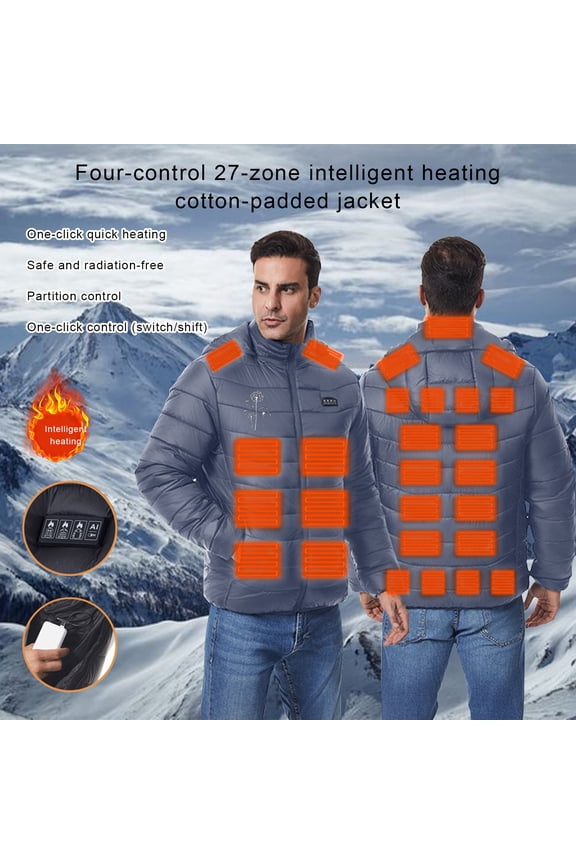 Heated Jackets for Men Full Zipper Softshell Winter Warm Thicken USB Charging Heating Quilted Coat, Navy L