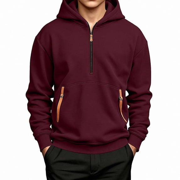DJDLJWCJ Hoodies for Boys Fleece Lined Quarter Zipper Hooded Sweatshirt for Boys Winter Warm Pullover Hoodie Wine Size 7