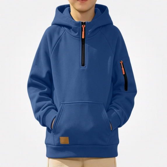 DJDLJWCJ Hoodies for Boys Half Zip Fleece Lined Hooded Sweatshirt Solid Color Thicken Warm Pullover Tops Navy Size 4T