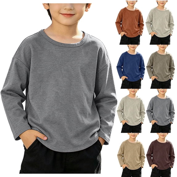 DJDLJWCJ Kids Boys Cotton Long Sleeve Tee Crewneck Loose Fit Basic Tees Tops Stretch Soft Comfortable Shirts Gray Size 18 Months