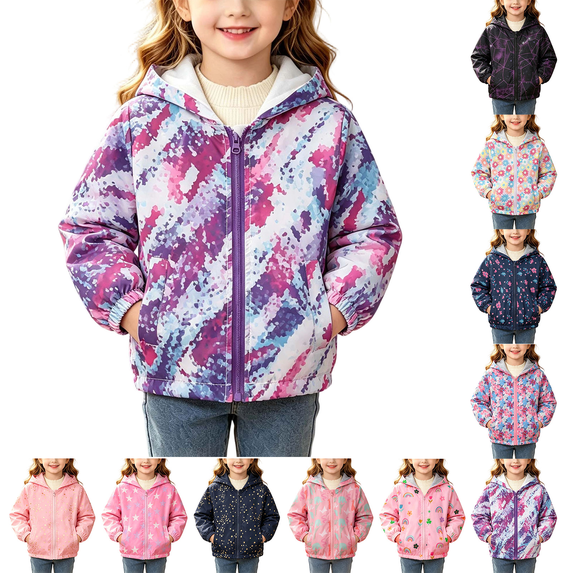 DJDLJWCJ Kids Girls Windbreaker Floral Printed Lightweight Hooded Jacket with Zipper Pockets Spring Fall Girls Rain Jacket Purple Size 6