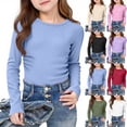 thumbnail image 1 of DJDLJWCJ Kids Ribbed Long Sleeve Tee Stretch Soft Knit Thermal Pullover Tops Solid Color Lightweight Classic Shirts Purple Size 5, 1 of 8