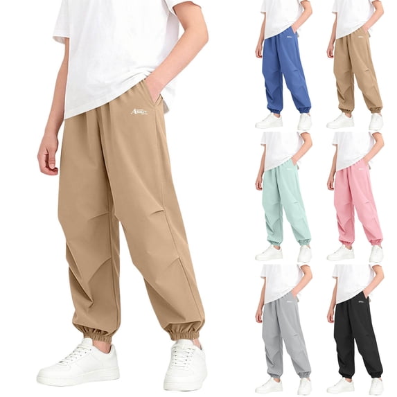 DJDLJWCJ Little Boys Baggy Pants 12-14 Loose Fit Elastic Waist Jogger Pants Solid Color Lightweight Work Pants Khaki Size 5