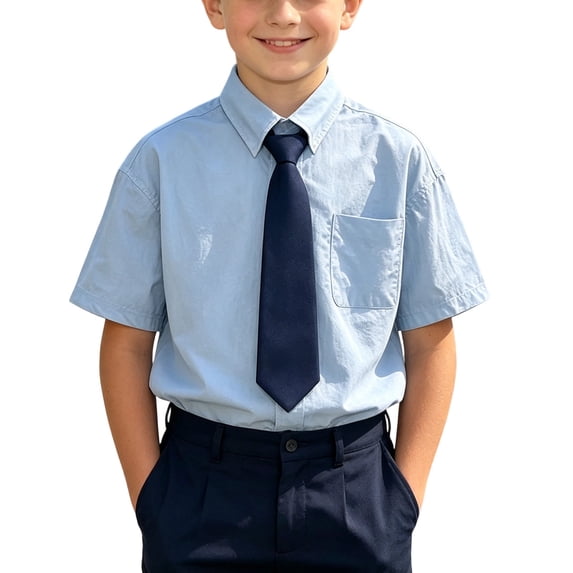 DJDLJWCJ Little Boys School Uniform Shirts 3-14 Lapel Solid Color Short Sleeve Button Down Shirt with Tie Blue Size 13