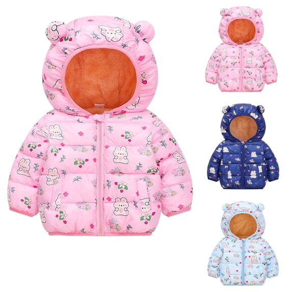 DJDLJWCJ Little Girls Puffer Jacket Cute Ptint Thicken Winter Coat Solid Color Zip Up Hoodie Jacket Blue Size 3-4Years