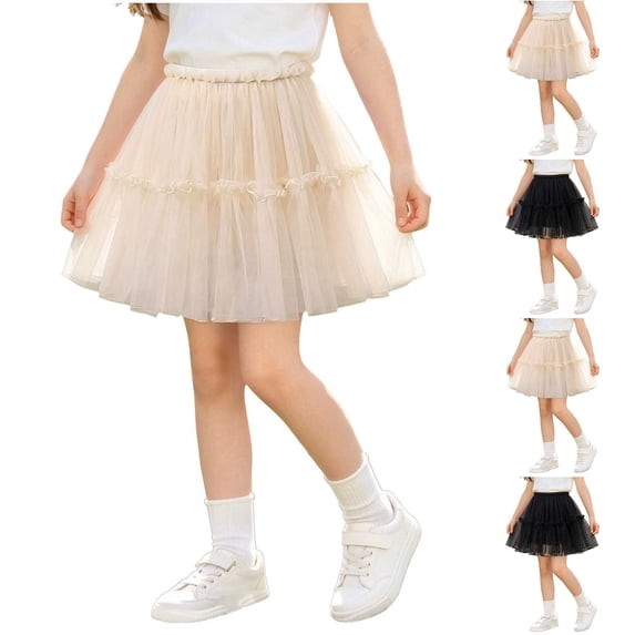 DJDLJWCJ Little Girls School Uniform Skirts Mesh Stretch Soft Elastic Waist Pleated Skirt A Line Summer Skirt with Lining Black Size 3T