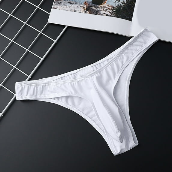DJDLJWCJ Men's Backless Thong Briefs Underwear, Thin Stretch Cotton Low-Rise Mens Bikini Briefs Underwear Underpant White M