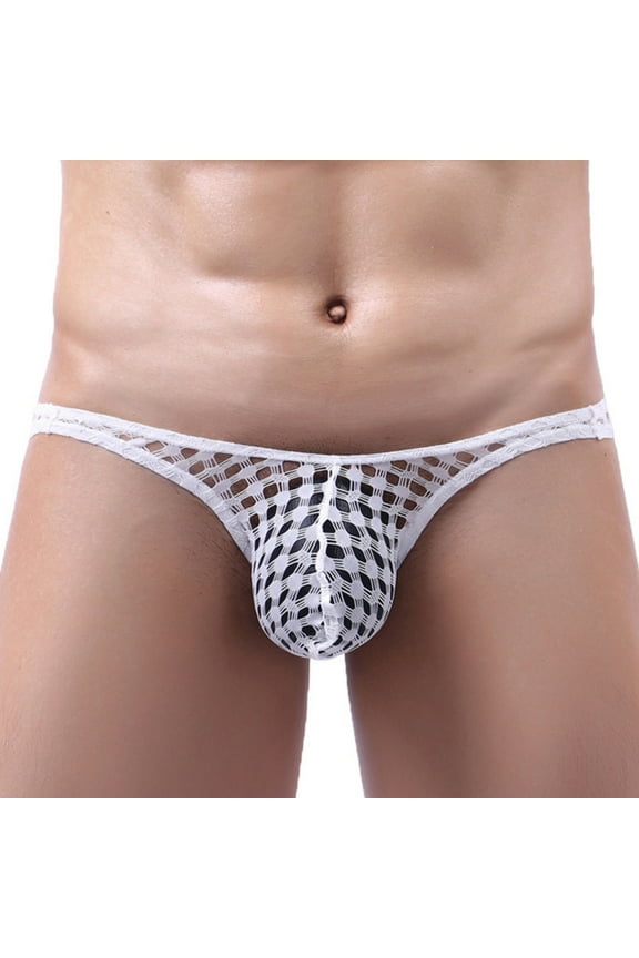 Men's Bikini Briefs Mesh Low Waist Thin underpants White XL
