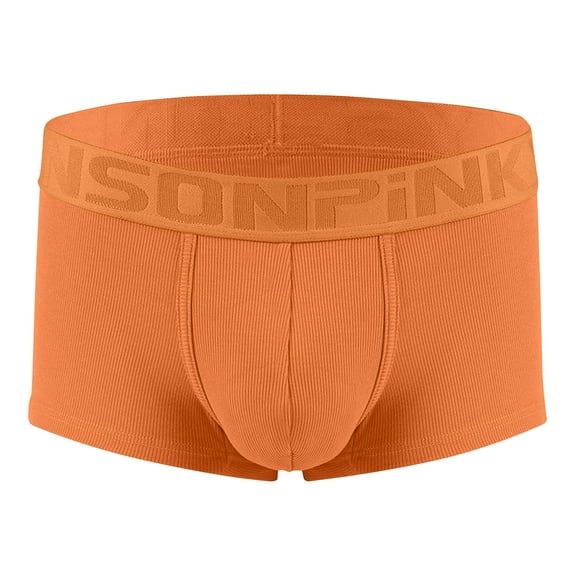 DJDLJWCJ Men's Boxer Briefs Underwear, Breathable Ribbed Mid Waist Mens Underwear Boxer Briefs Stretch Underpant Orange XL