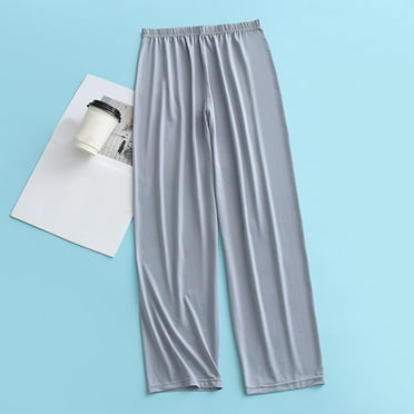 DJDLJWCJ Men's Pajama Bottom Pants Plus Size Elastic Waist Soft Ice silk Lounge Pants with Pocket, Sleepwear Pants Gray 5XL