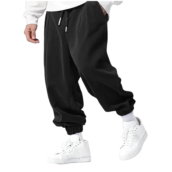 DJDLJWCJ Men's Sweatpants Elastic Waist Straight Leg Corduroy Baggy Pants Fashion Outdoor Bottom Open Sweatpants Black 2XL