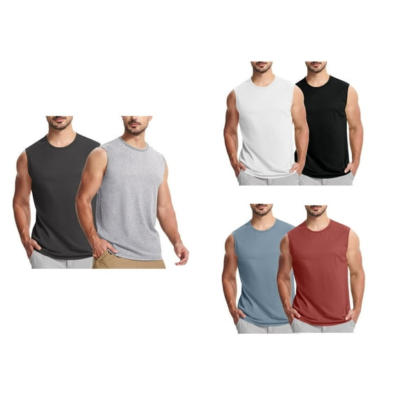 DJDLJWCJ Men's Tank Tops Lightweight Quick Dry Crewneck Muscle Sleeveless Tops Blue and Red 2XL