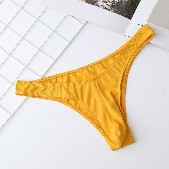 DJDLJWCJ Men's Thongs Underwear G-String, Mens Bikini Briefs Underwear Cotton Thin Low-Rise Stretch Underpant Yellow M