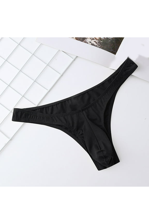 Men's Thongs Underwear G-String, Mens Bikini Briefs Underwear Stretch Low-Rise Cotton Thin Underpant Black L