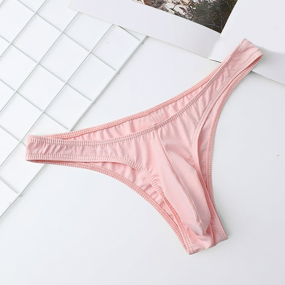 DJDLJWCJ Men's Thongs Underwear G-String, Mens Bikini Briefs Underwear Stretch Thin Low-Rise Cotton Underpant Pink L