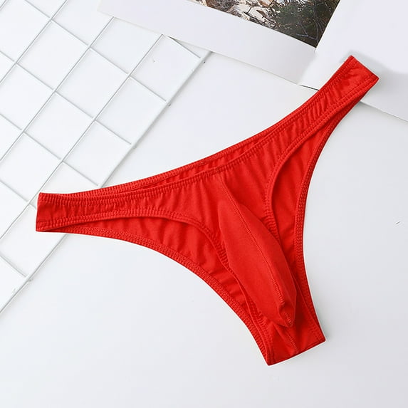 DJDLJWCJ Men's Thongs Underwear G-String, Thin Stretch Cotton Mens Bikini Briefs Underwear Low-Rise Underpant Red M