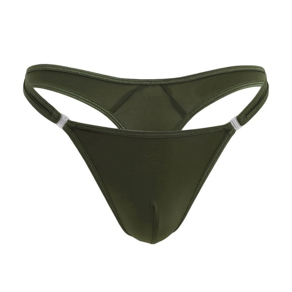 Mens Bikini Briefs, Men's Detachable Underwear Soft Silk Low Waist Underpants Army Green Free Size
