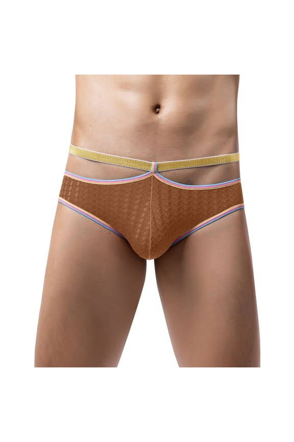 Mens Bikini Briefs, Transparent Soft Men's Erotic Briefs Breathable Underpants Coffee S