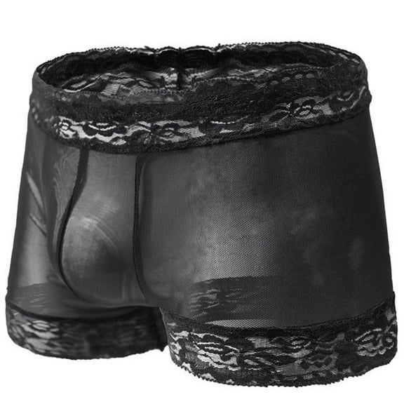 DJDLJWCJ Mens Breathable Underwear, Men's Lace Boxer Briefs Underwear Solid Mesh Fashion Underpants Black Free Size