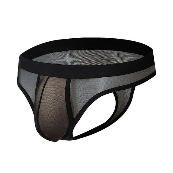 DJDLJWCJ Mens Briefs Underwear, Tight Thin Thong Underwear for Men Elastic Mesh Breathable Underpant Black XL
