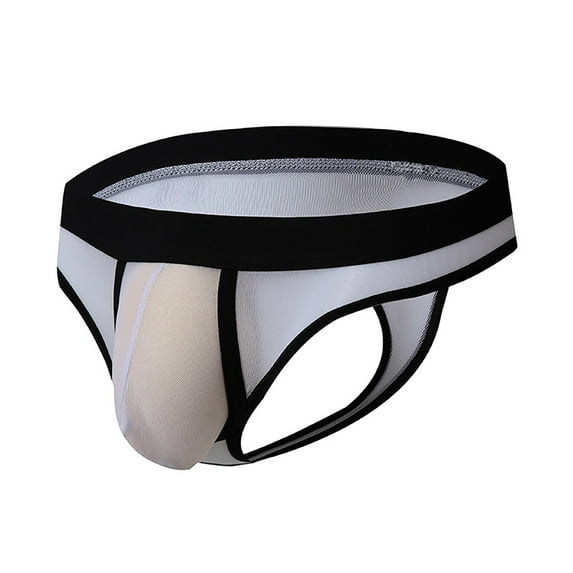 DJDLJWCJ Mens Briefs Underwear, Tight Thin Thong Underwear for Men Mesh Breathable Elastic Underpant White L