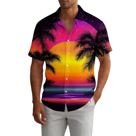 DJDLJWCJ Mens Button Up Shirts Short Sleeve, polo T Shirts for Men Floral Print Hawaiian Shirts with Pocket Summer Beach Shirts Multicolor XL