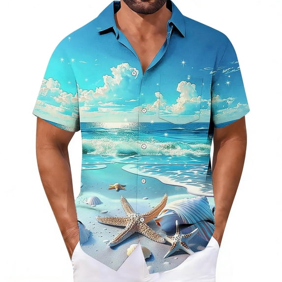 DJDLJWCJ Mens Casual Shirt Short Sleeve, Hawaiian Button Down Shirts polo Shirts for Men Summer Beach Shirts Blue L
