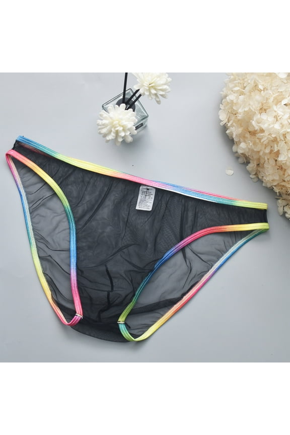 Mens Erotic Briefs, Transparent Soft Men's Mesh Briefs Underwear Breathable Underpants Black XL