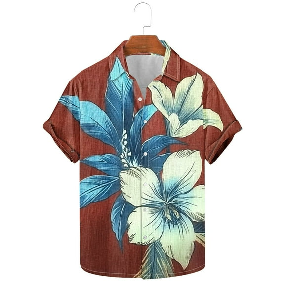 DJDLJWCJ Mens Hawaiian Shirt Summer Casual Short Sleeve Button Up Shirt Elastic Breathable Soft Vacation Summer Tee C Multicolor 2XL