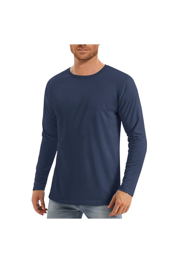 Mens Long Sleeve Tee Shirts, Athletic Shirts for Men Oversized Crew Neck Lightweight Breathable T-Shirts Pullover Shirt Navy
